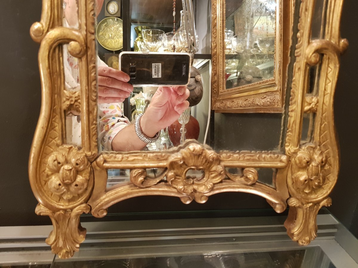 Miroir Parclose bois doré Style Louis XV-photo-4