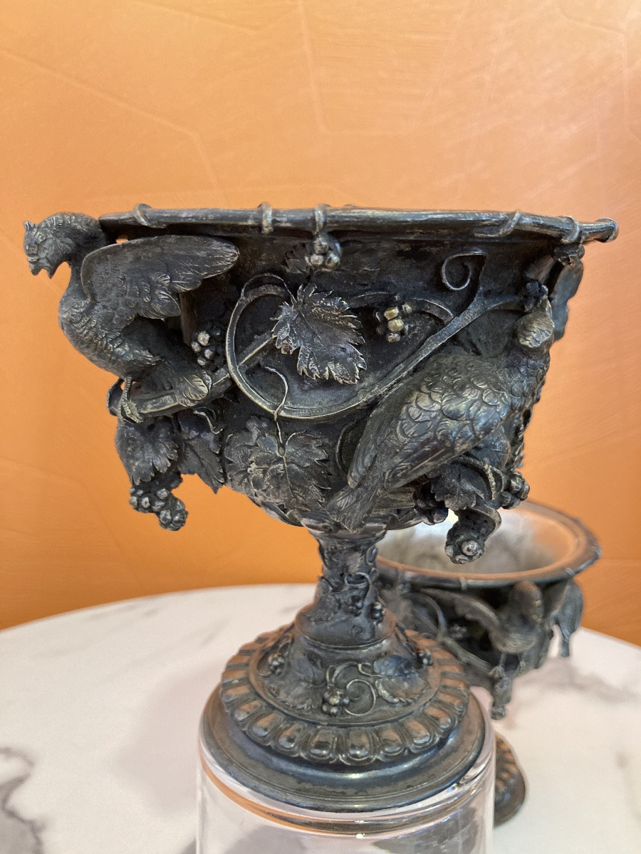 Paire De Cassolettes En Bronze Argenté -photo-7
