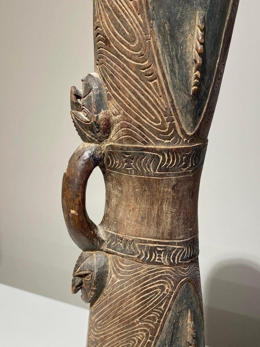 Kundu Drum With 2 Sepik Ramu Masks Papua New Guinea - Art Oceania - Circa 1920-photo-1