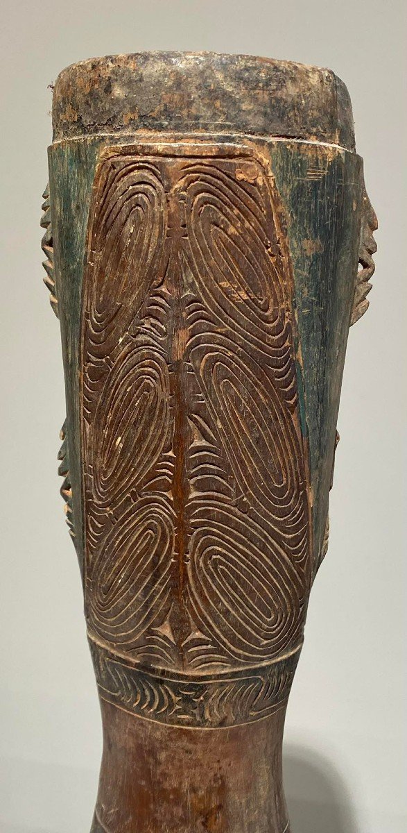 Kundu Drum With 2 Sepik Ramu Masks Papua New Guinea - Art Oceania - Circa 1920-photo-4