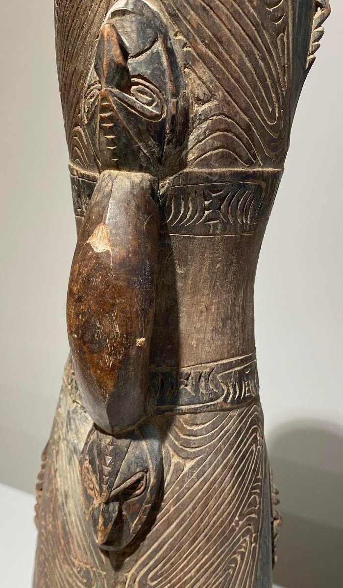 Kundu Drum With 2 Sepik Ramu Masks Papua New Guinea - Art Oceania - Circa 1920-photo-7
