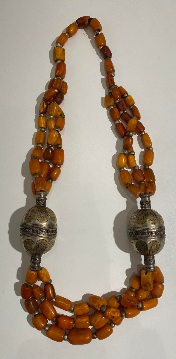 Unique Et Exceptionnel Antique Collier d'Ambre Yemen Afghanistan 18/19ème Siècle Art Islamique-photo-3