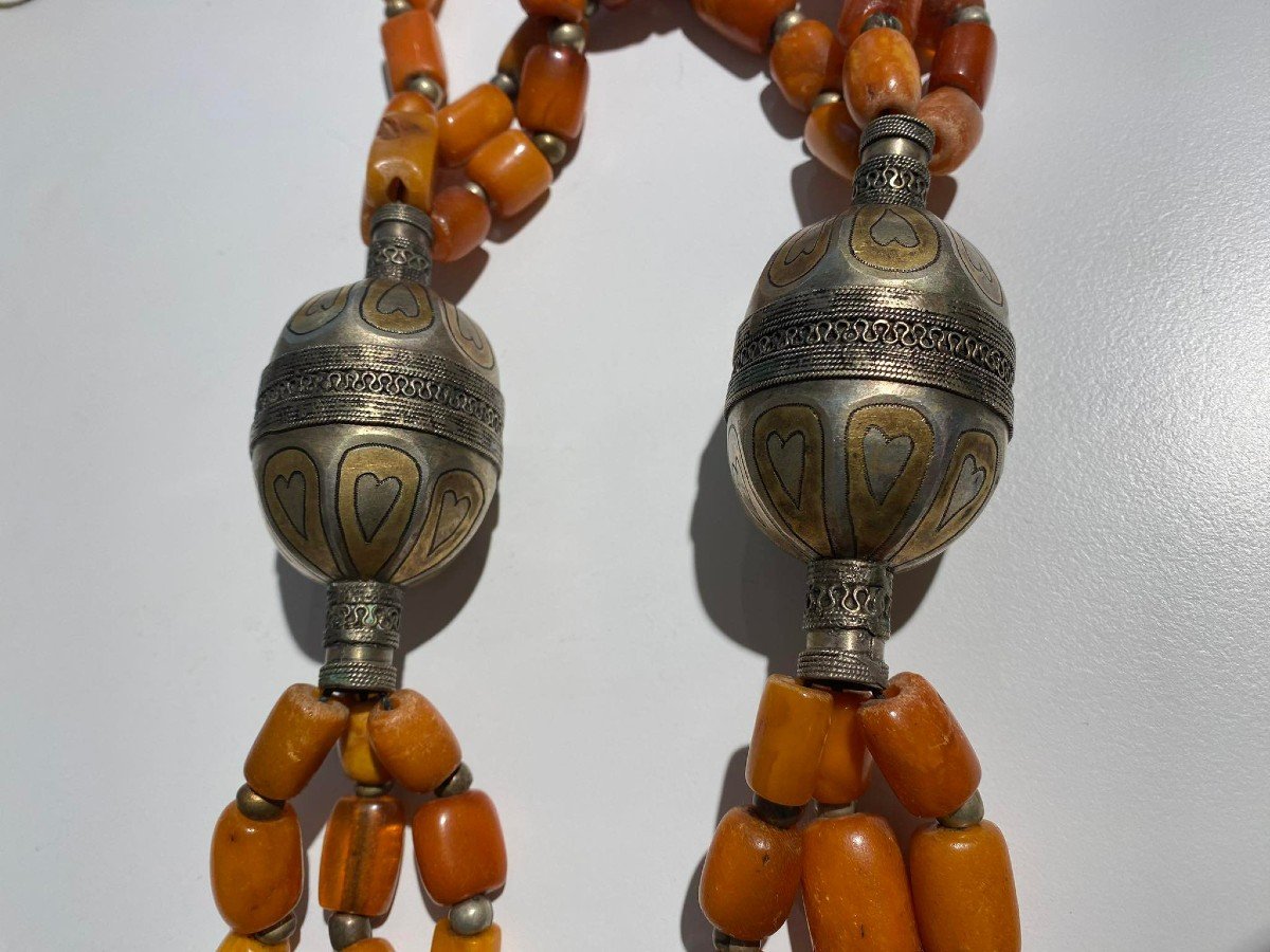 Unique Et Exceptionnel Antique Collier d'Ambre Yemen Afghanistan 18/19ème Siècle Art Islamique-photo-4