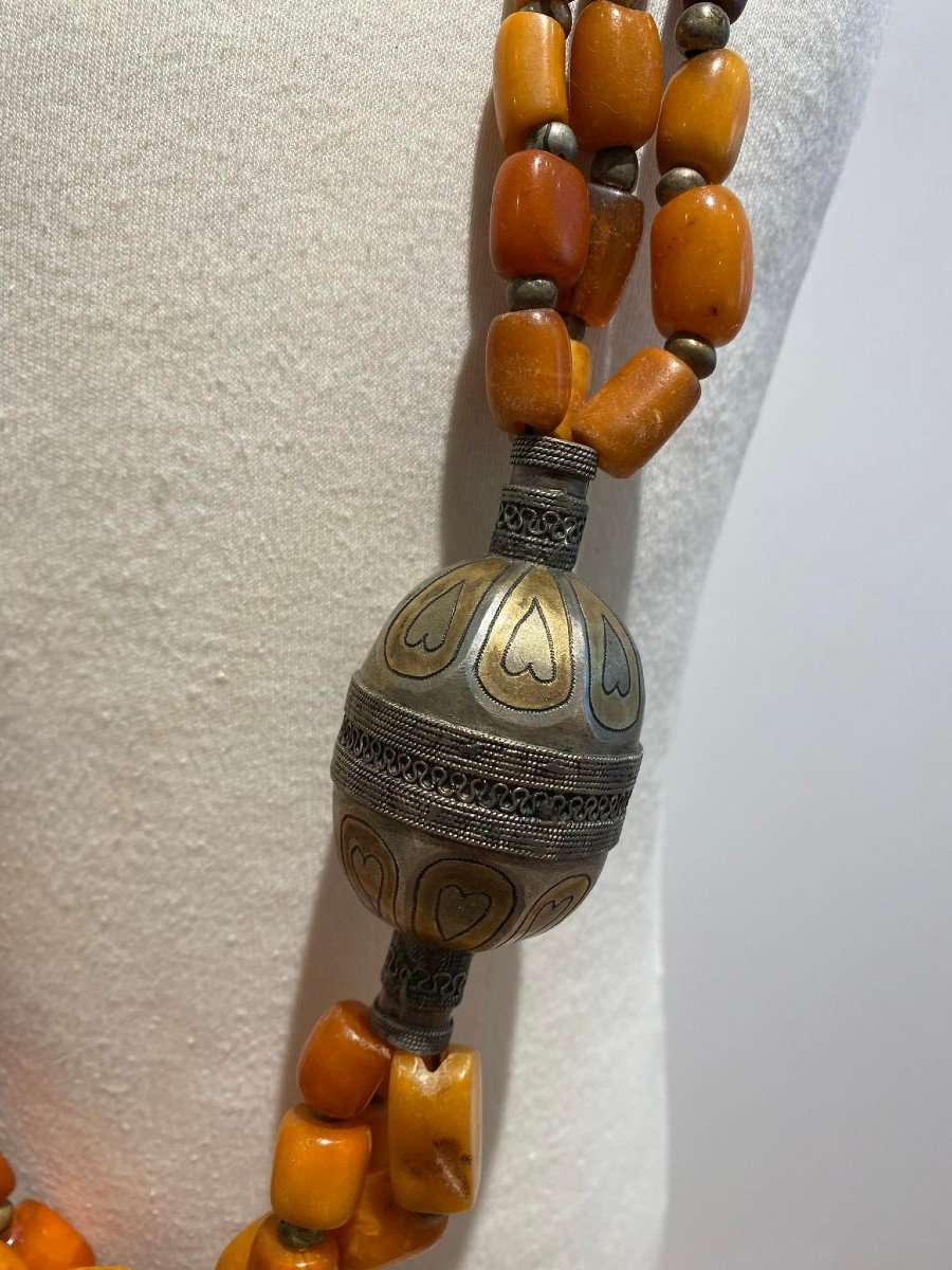 Unique Et Exceptionnel Antique Collier d'Ambre Yemen Afghanistan 18/19ème Siècle Art Islamique-photo-3