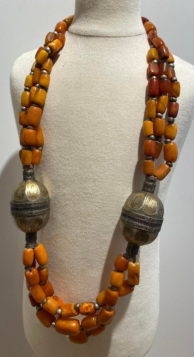 Unique Et Exceptionnel Antique Collier d'Ambre Yemen Afghanistan 18/19ème Siècle Art Islamique-photo-5