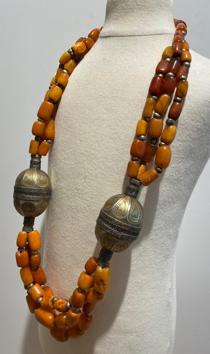 Unique Et Exceptionnel Antique Collier d'Ambre Yemen Afghanistan 18/19ème Siècle Art Islamique-photo-6