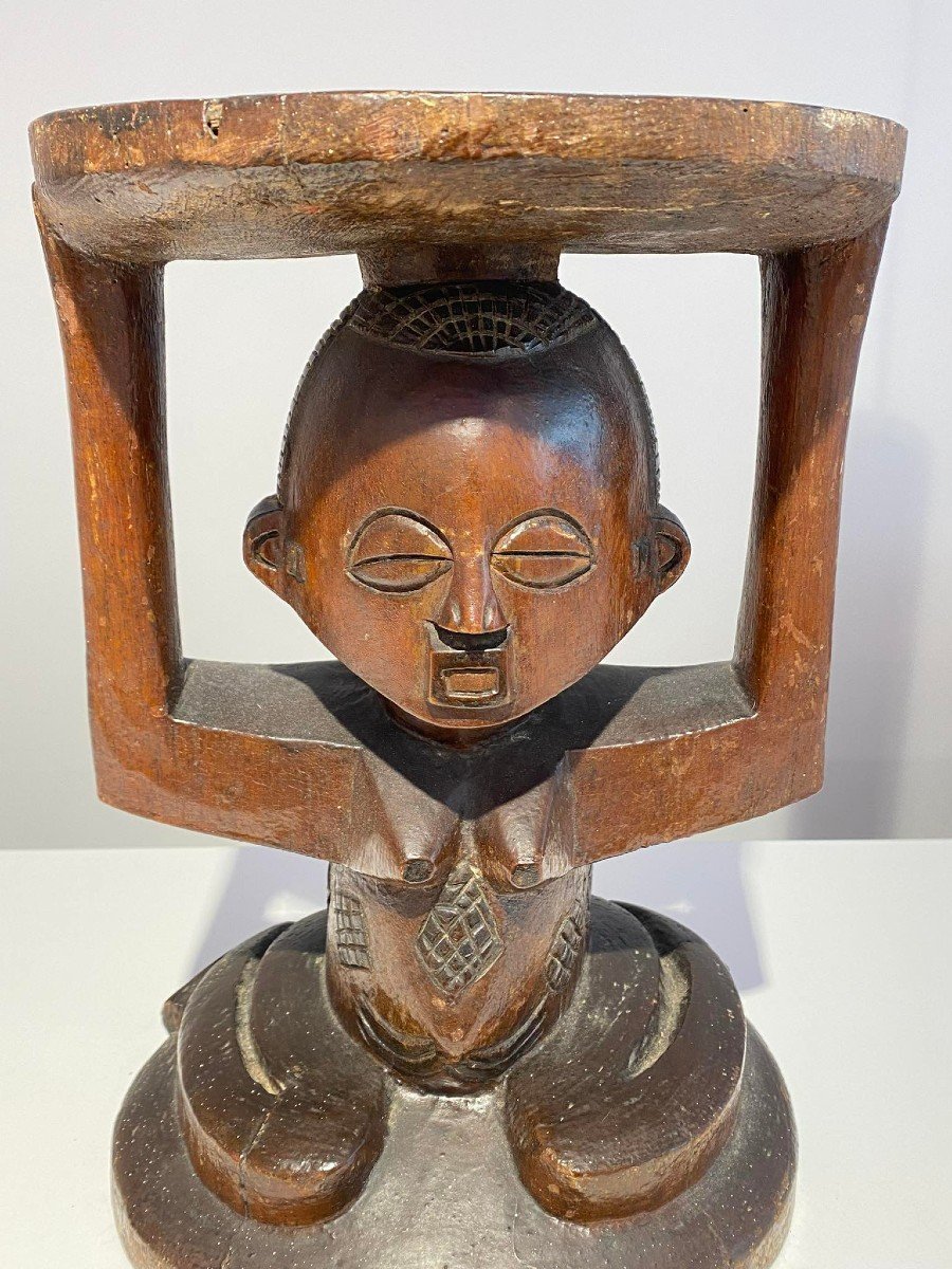 Siège à Cariatide Royal Tabouret Luba Rd Congo Début Du XXème Siècle. Pièce Exceptionnelle!!!-photo-1