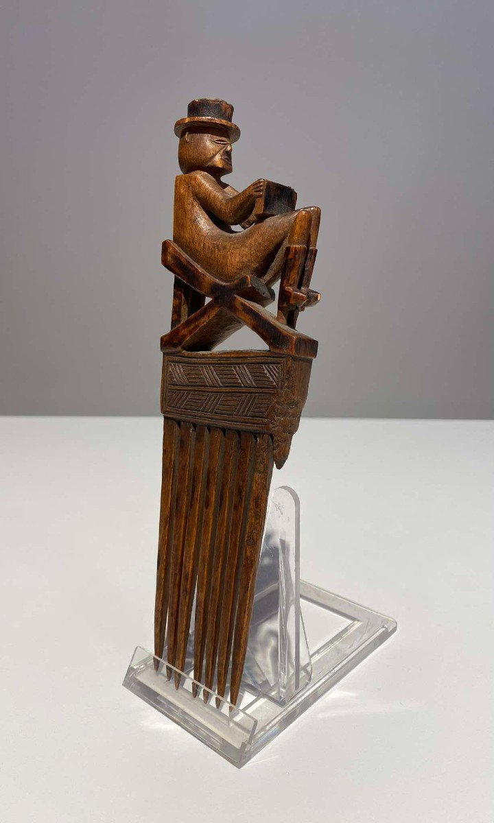 Ancient Comb From The Tshokwe / Chokwe Lwena Tribe - Dr Congo African Art Angola 1900 Tribal Art-photo-3