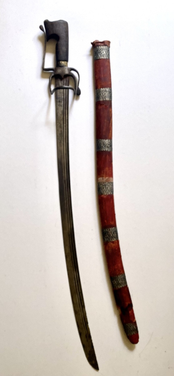 Antique Moroccan Berber Amazigh Nimcha Sword, Early 19th Century, With Scabbard -photo-2