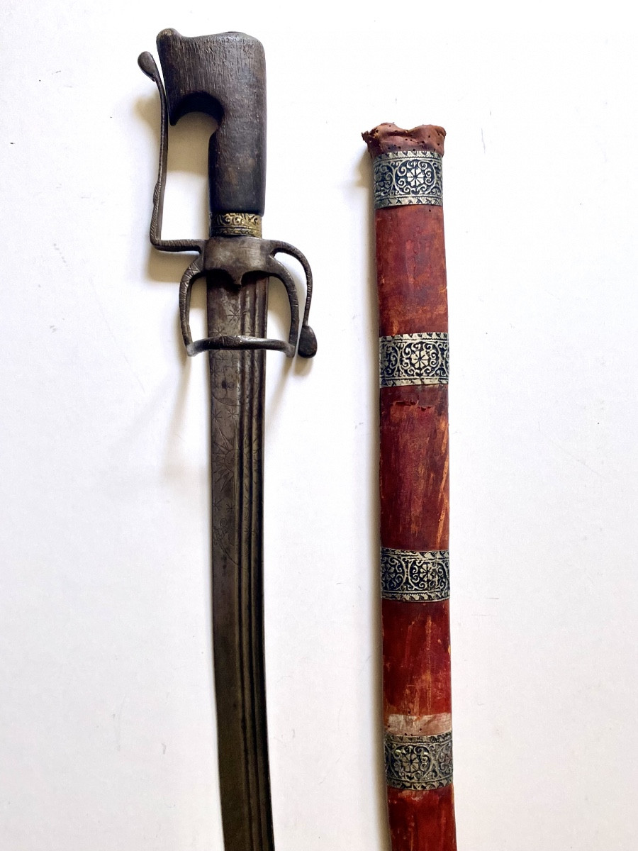 Antique Moroccan Berber Amazigh Nimcha Sword, Early 19th Century, With Scabbard 