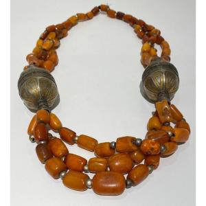 Unique And Exceptional Antique Amber Necklace Yemen Afghanistan 18/19th Century Islamic Art