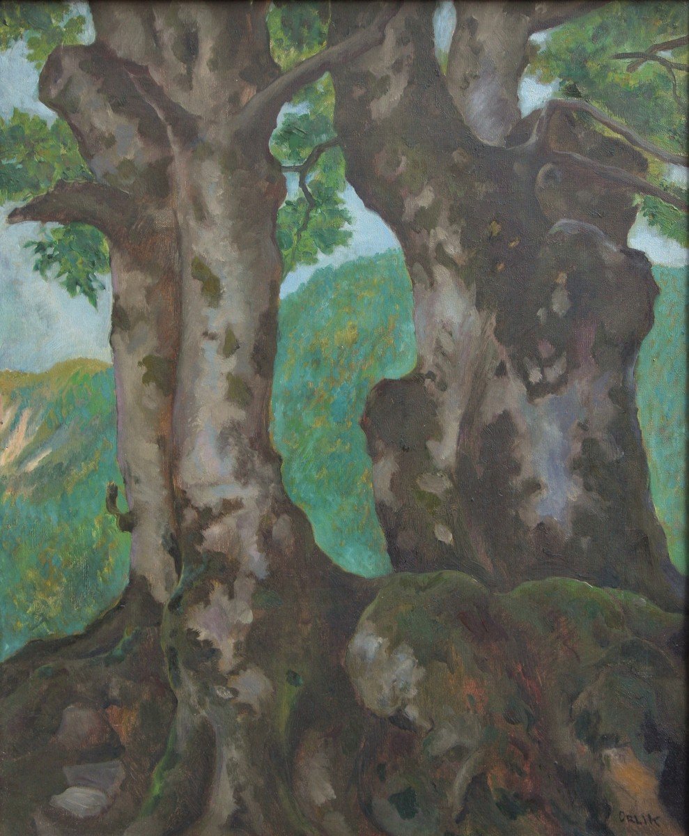 Peintre Tchèque Emil Orlik1870 Prague – 1932 Berlin "Arbres"-photo-2