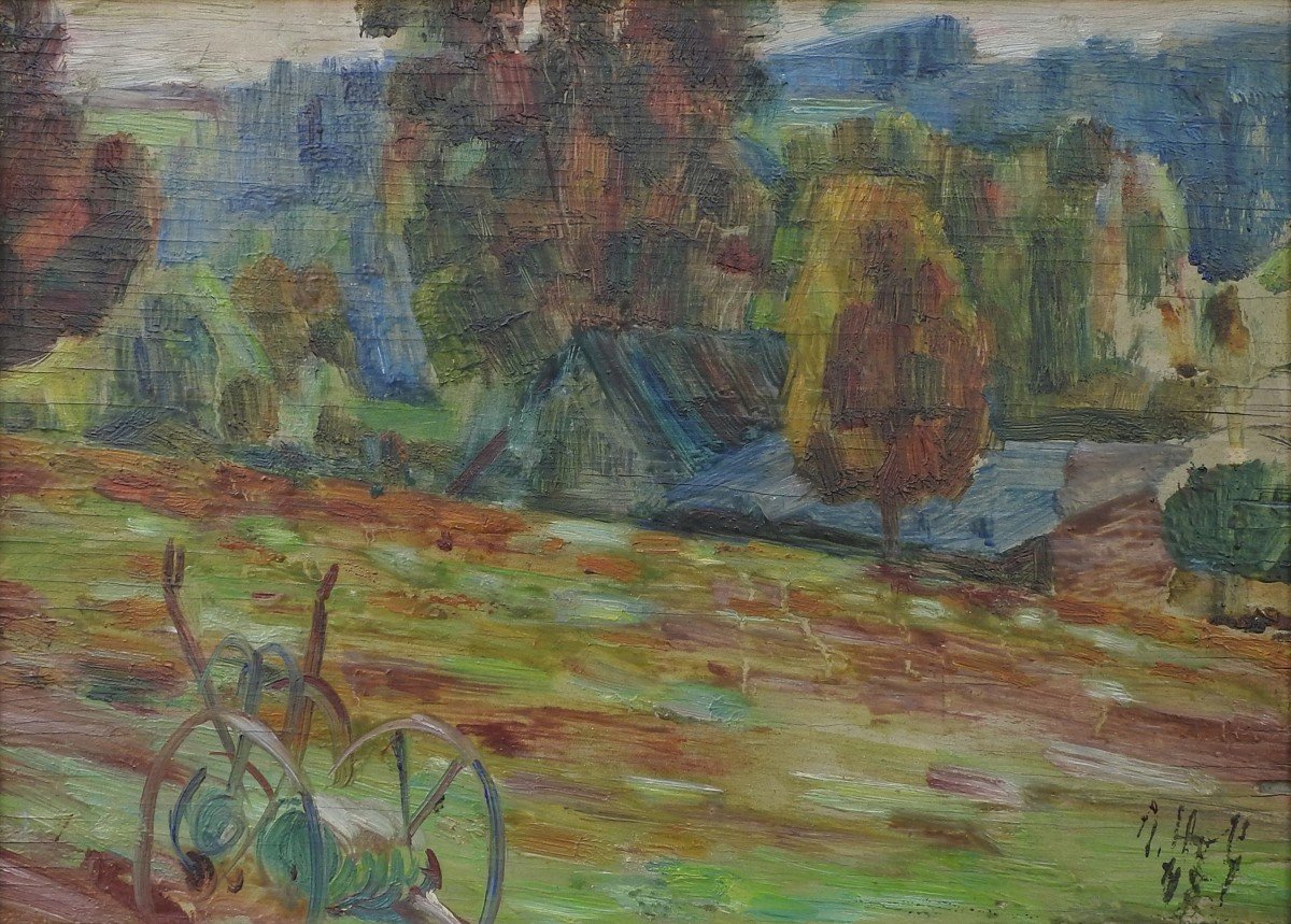 Czech Painter Miloslav Holý 1897 Prague – 1974 Prague "motif With A Plow"-photo-2