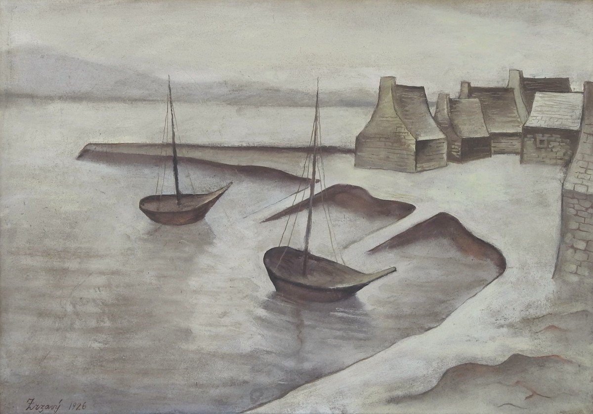 Peintre Tchèque Jan Zrzavý  1890 Vadín– 1977 Prague  " Côte "-photo-2
