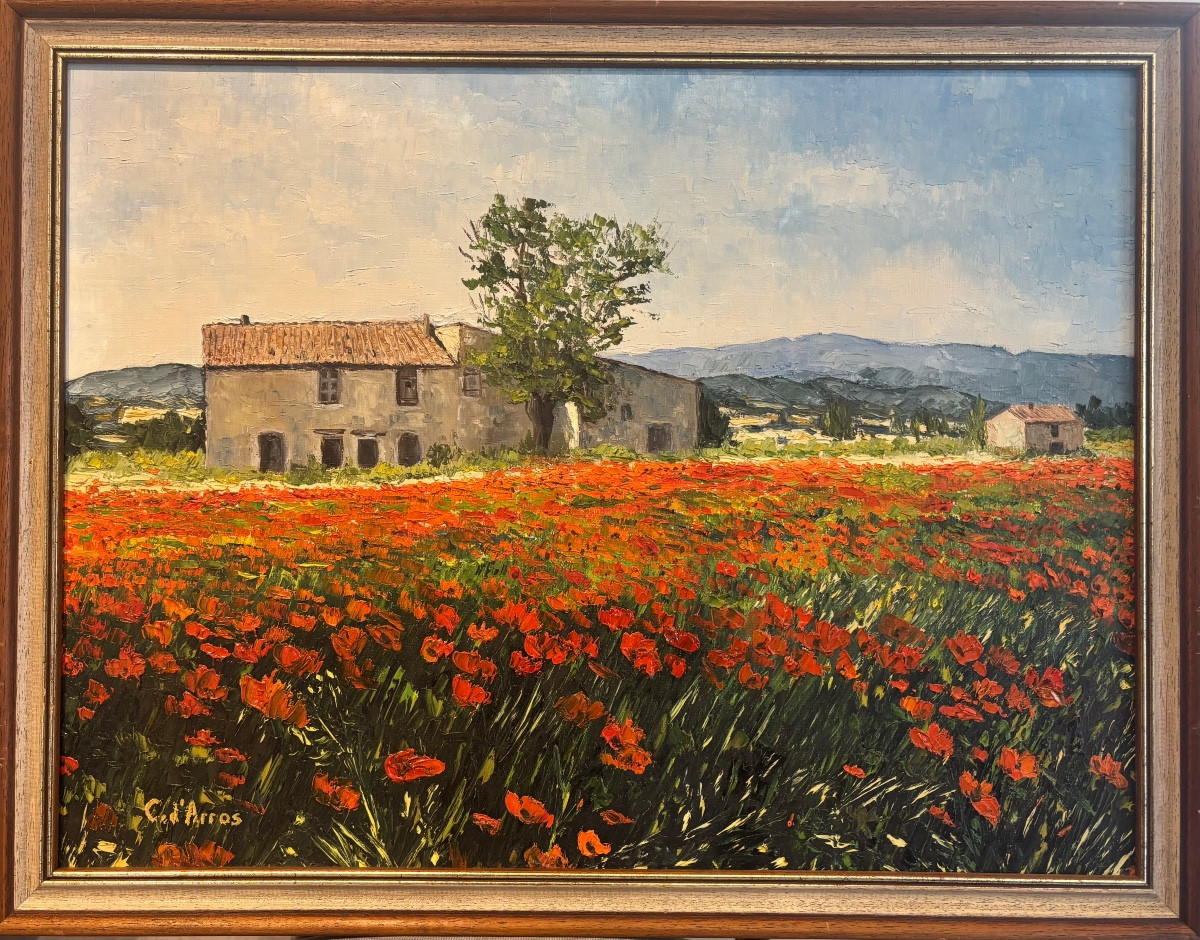 C. d'Arros (20th Century) - Landscape With A Field Of Poppies 