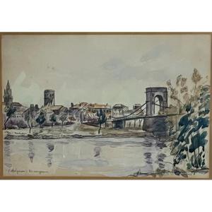 Henri Manguin ( 1874 - 1949 ) - Avignon, Le Pont Suspendu Sur Le Rhône