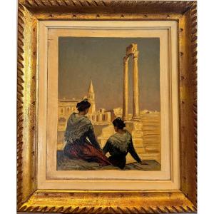 Gustave Vidal (1895 - 1966) - Deux arlésiennes devant le théâtre