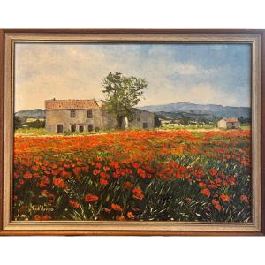 C. d'Arros (20th Century) - Landscape With A Field Of Poppies 