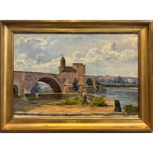 Jean-baptiste Brunel (1844-1919) - The Saint Bénézet Bridge In Avignon