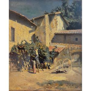 Claude Firmin (1864–1944) - The Vine Arbor In The Farmyard