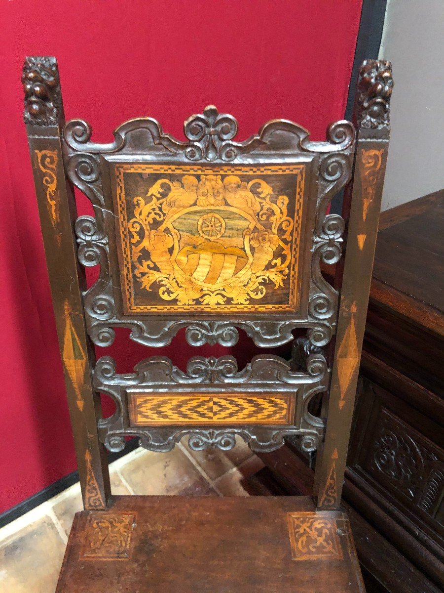 Italian Marquetry Chair 17th Century-photo-2