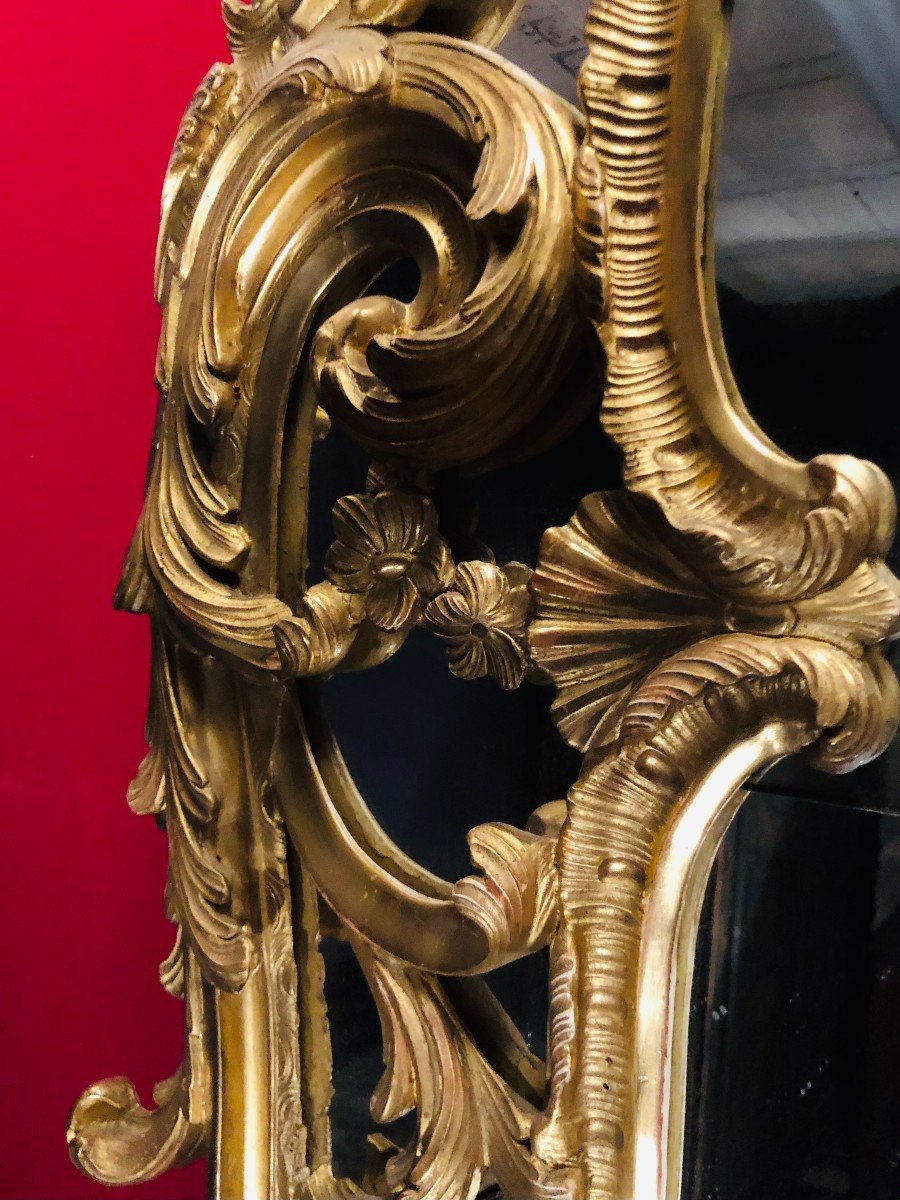Large Provençal Mirror With Pare Closes In Golden Wood 18th Century-photo-2
