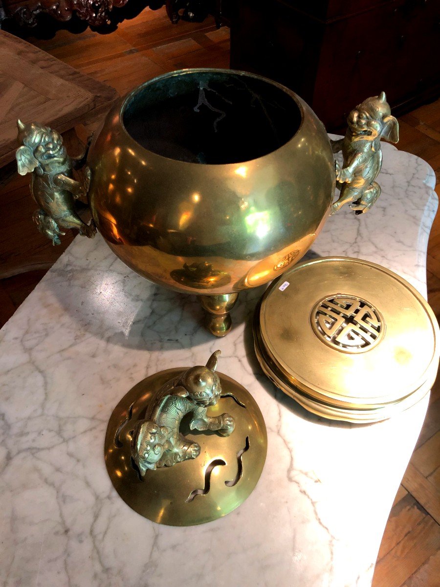 Imposant Brûle-parfum " Asie XIXème En Bronze " -photo-4