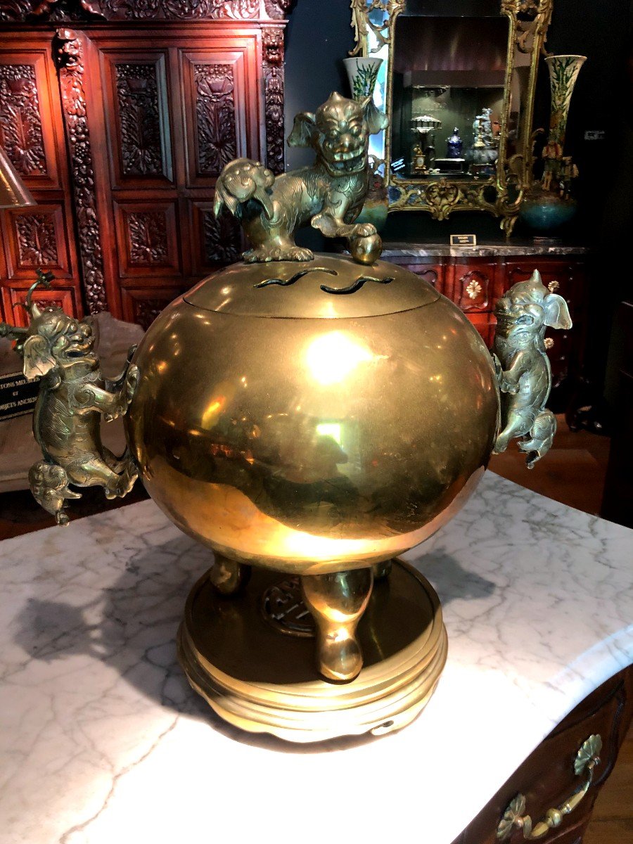 Imposant Brûle-parfum " Asie XIXème En Bronze " 