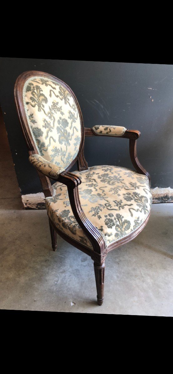 Pair Of Cabriolet Armchairs With Medallions, Louis XVI Period-photo-1