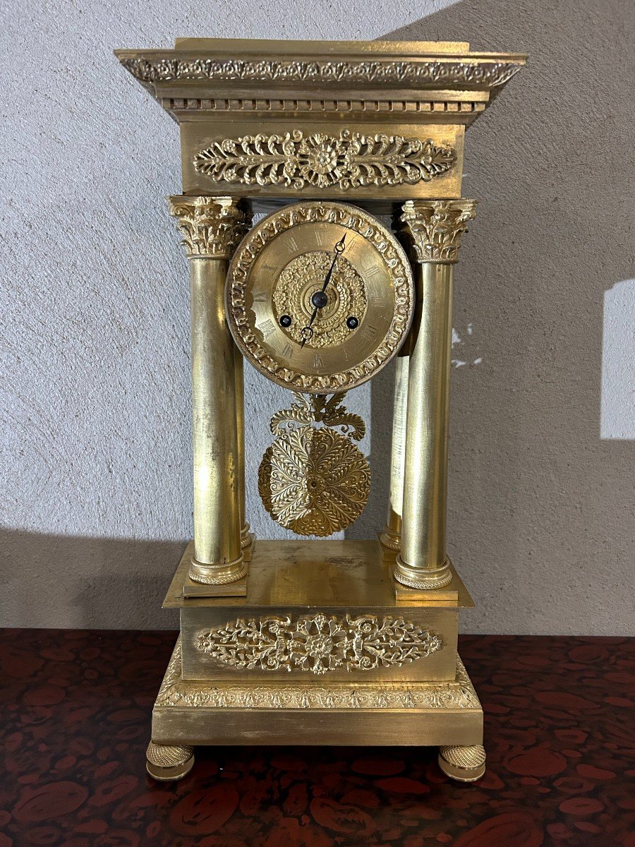 Portico Clock In Gilt Bronze