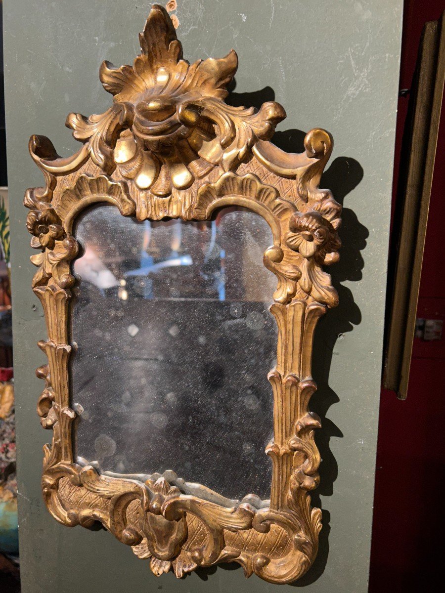 Miroir En Bois Doré d'époque 18ème Siècle-photo-1