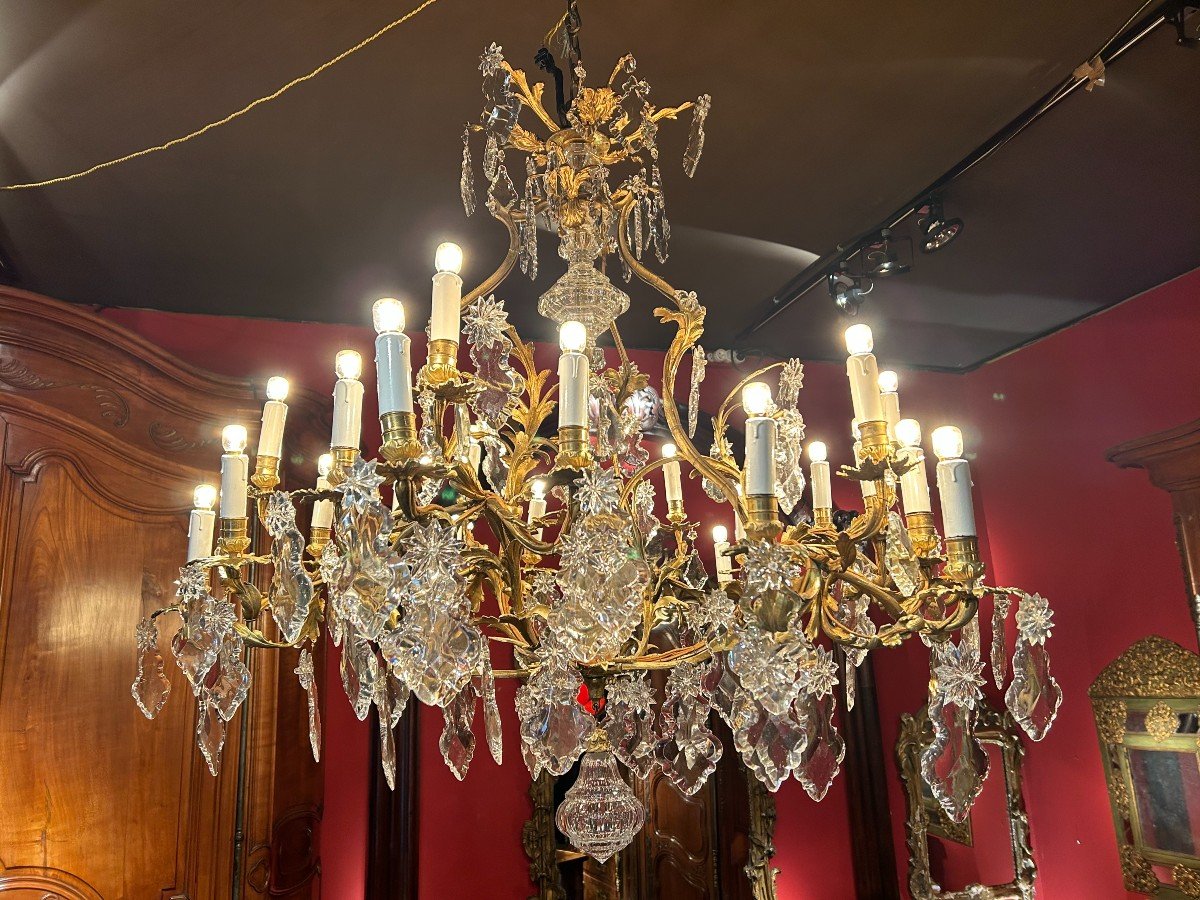 Exceptional Louis XV Cage Mirror In Gilt Bronze With Twenty-four Arms Of Lights