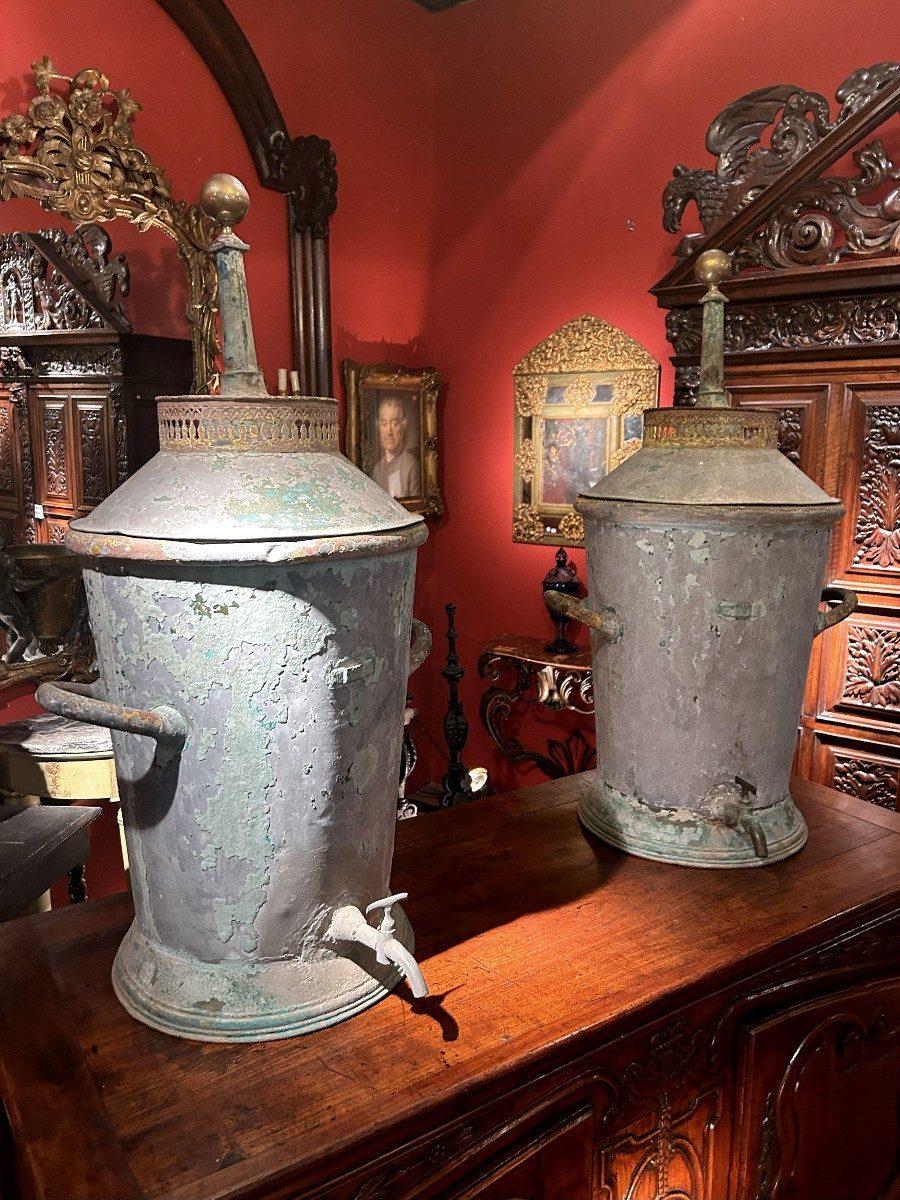 Paire de Fontaines de table en tôle 19ème siècle