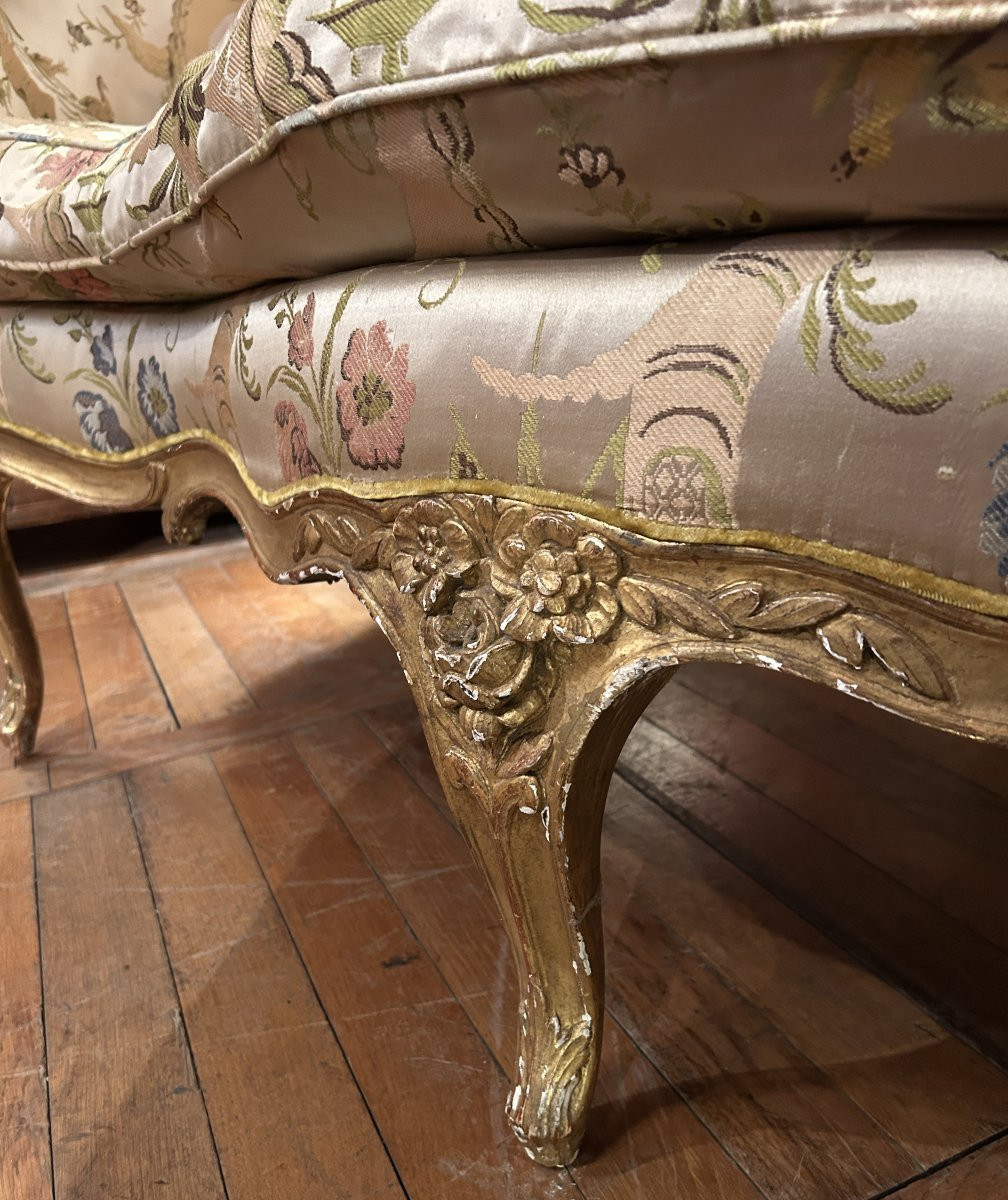 Banquette corbeille en bois doré d'époque Louis XV-photo-1