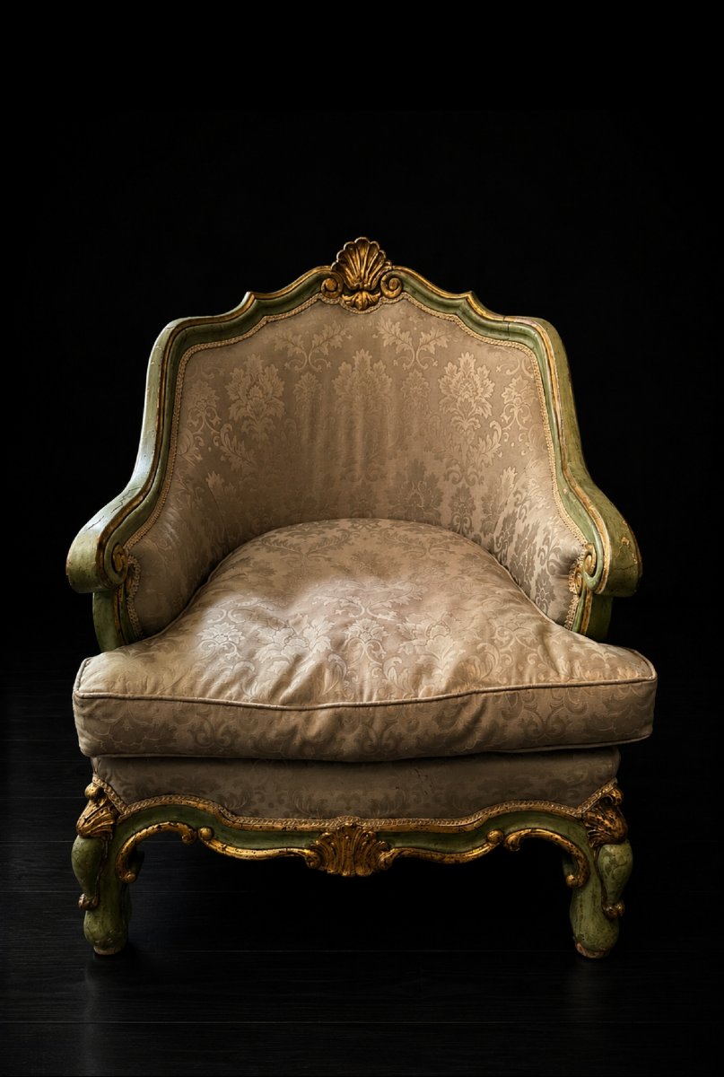 Paire de bergères italiennes de style Louis XV -photo-2