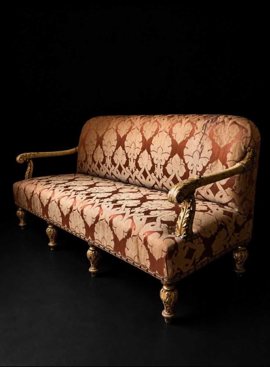 Banquette italienne de style Louis XVI en bois doré-photo-1