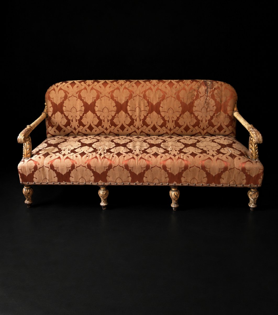 Banquette italienne de style Louis XVI en bois doré-photo-2