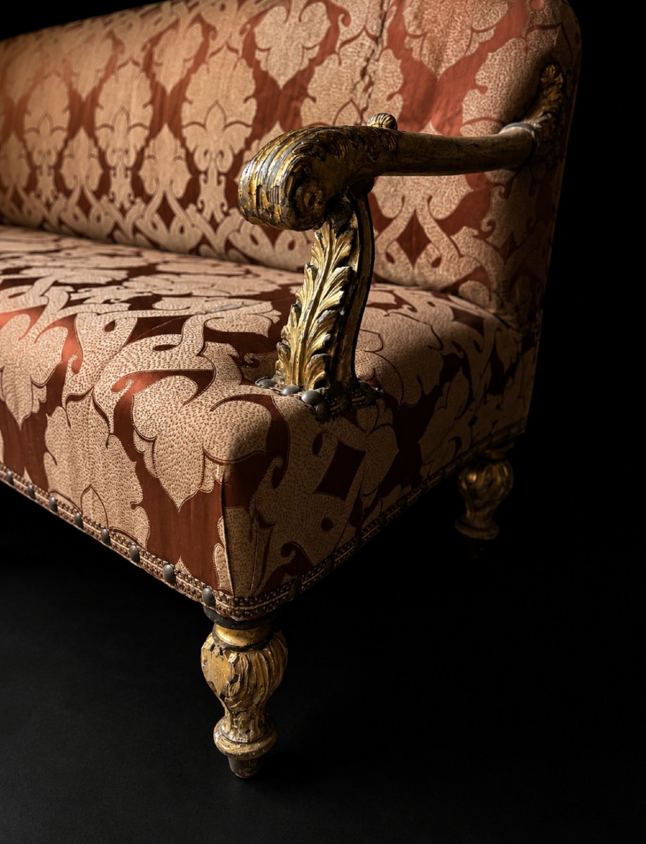 Banquette italienne de style Louis XVI en bois doré-photo-3