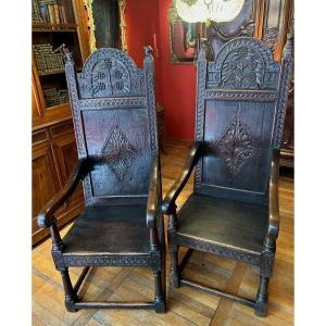 Very Beautiful Pair Of High Back Armchairs