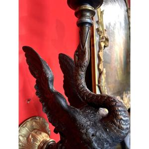 Pair Of Bronze Swan Neck Wall Lights