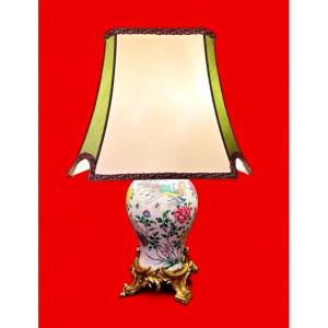 Polychrome Porcelain Lamp With A Gilded Bronze Base