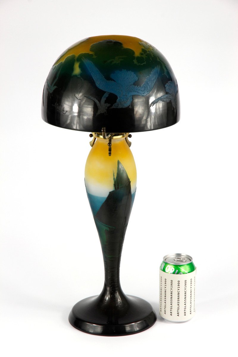 Gallé Lamp (seagulls And Sailboats)-photo-2