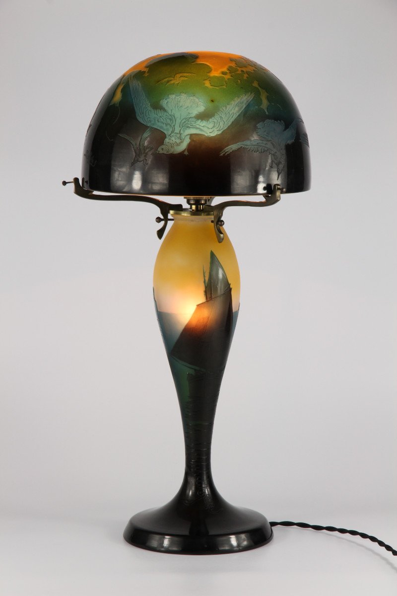 Gallé Lamp (seagulls And Sailboats)