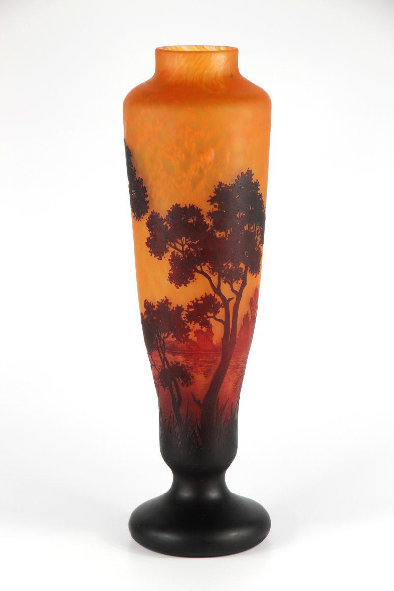 Vase Daum Nancy (paysage lacustre)-photo-2