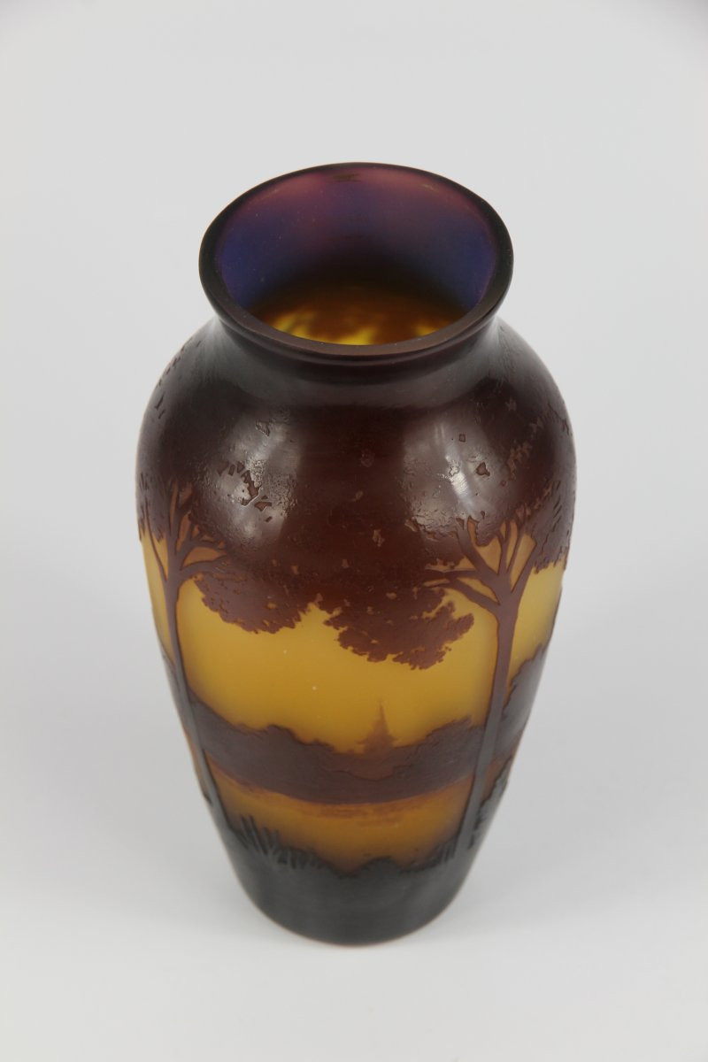 Gallé Vase (river Landscape And Church)-photo-1