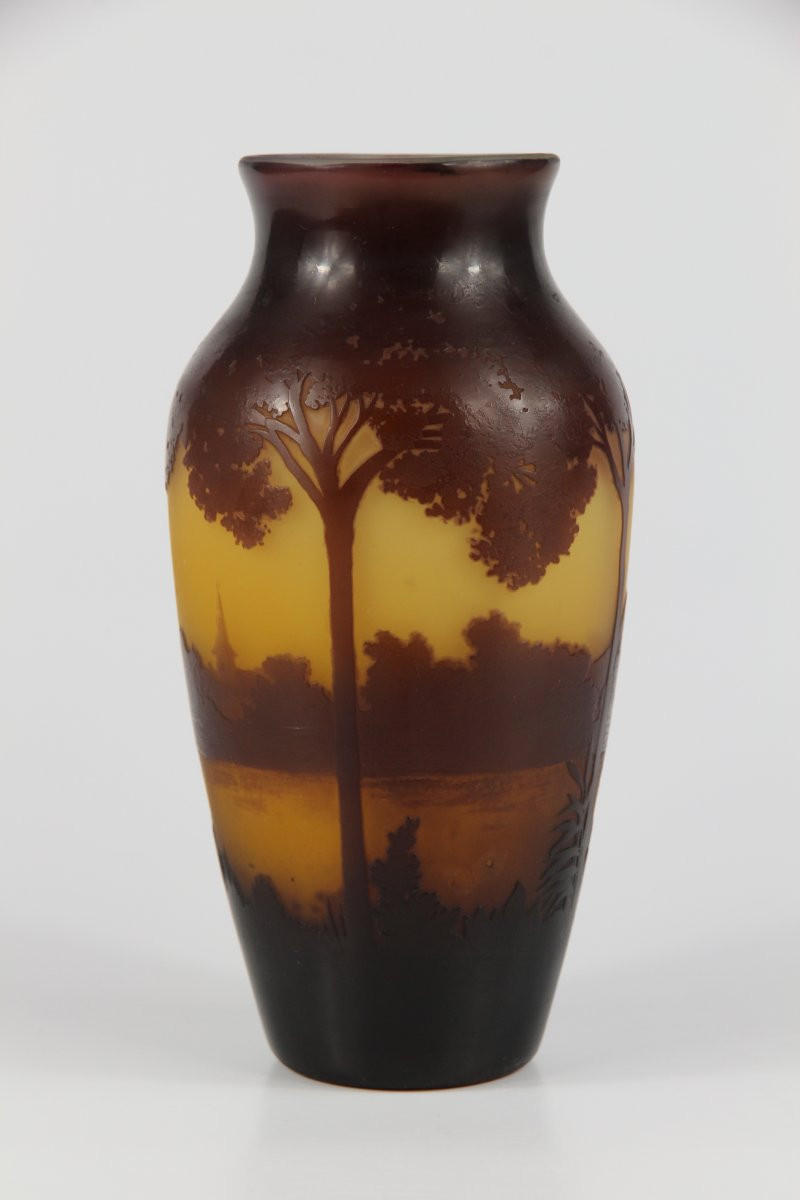 Gallé Vase (river Landscape And Church)-photo-2