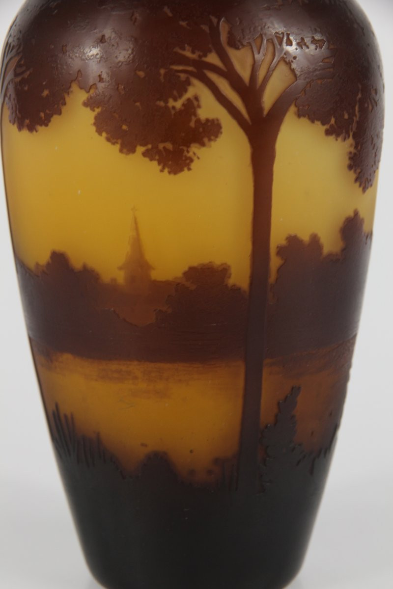 Gallé Vase (river Landscape And Church)-photo-7