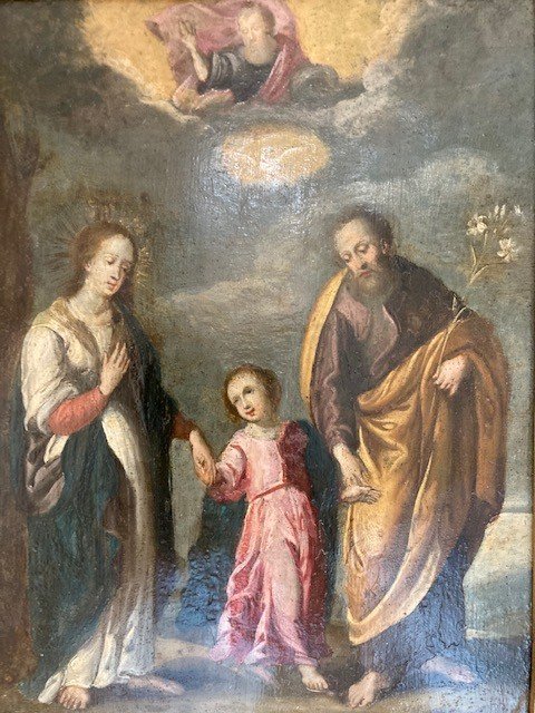 18th Century Flemish School - “the Holy Family” - Oil On Copper - High Quality-photo-2