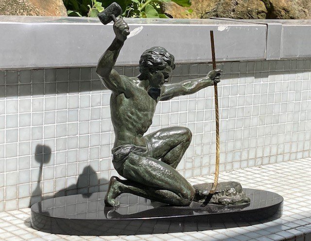 Spelter Sculpture "the Blacksmith" Signed G. Hervor Pseudonym Of Jean De Roncourt - Art Deco-photo-2