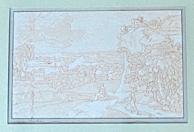 French School - XVII Century - Animated Scene - Bears A Signature "nicolas Poussin" - Ink